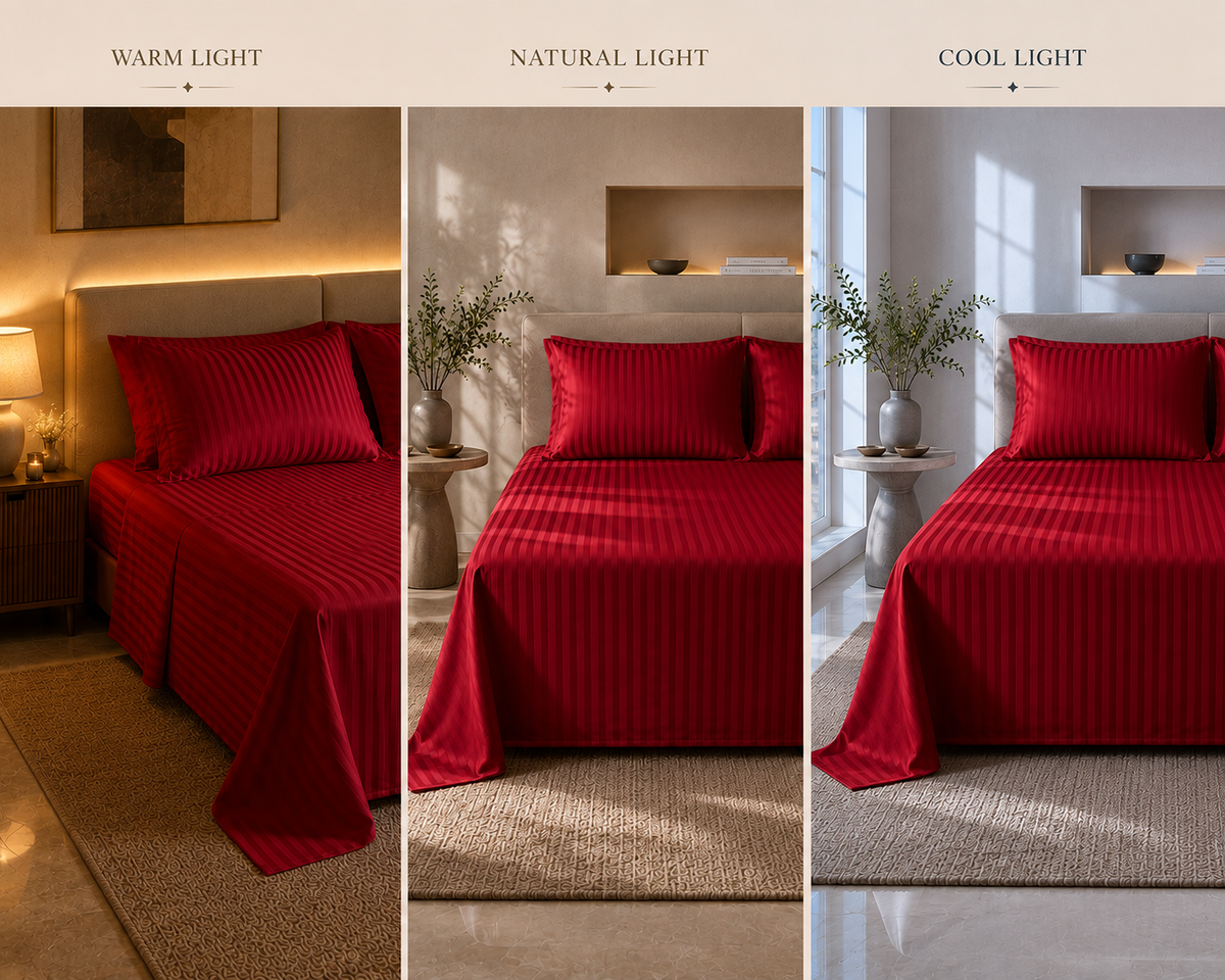 Dreamr Premium Hotel Stripe Fitted Bedsheet Set - Classic Red