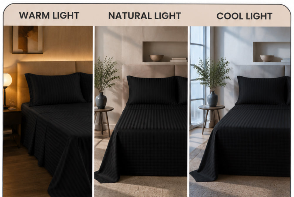 Dreamr Premium Hotel Stripe Fitted Bedsheet Set - Midnight Black