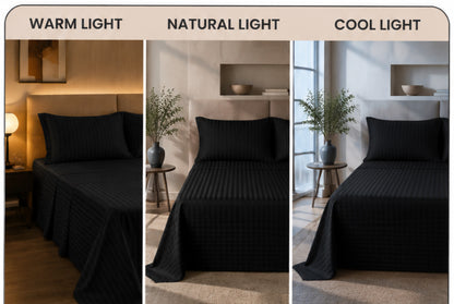 Dreamr Premium Hotel Stripe Fitted Bedsheet Set - Midnight Black
