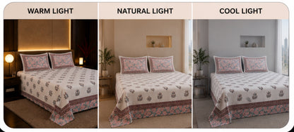 Dreamr Pink Orchard Jaipuri Pure South Cotton Flat Bedsheet Set - Pink Orchard