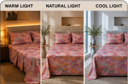 Dreamr Pink Wave Floral Premium Fitted Bedsheet Set