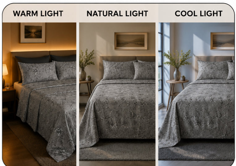 Dreamr Silver Floral Premium Fitted Bedsheet Set