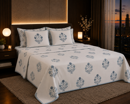 Indigo Heritage Handblock Percale Cotton Bedsheet Set