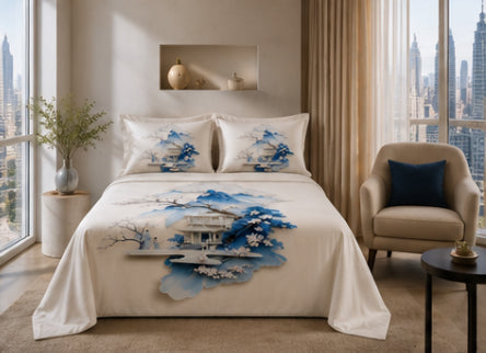 Dreamr DREAMLAND Bedsheet Set - Azure Serenity Pavilion