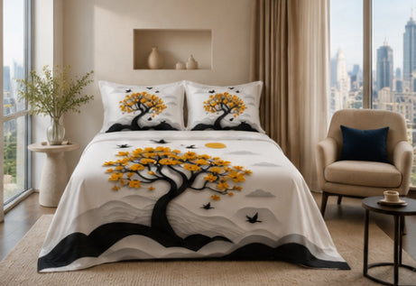 Dreamr DREAMLAND Bedsheet Set - Golden Blossom Tree