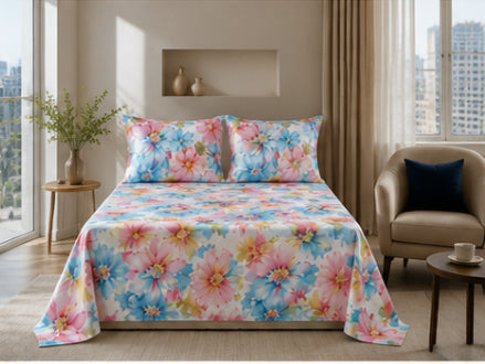 Dreamr Watercolor Blossom Premium Fitted Bedsheet Set