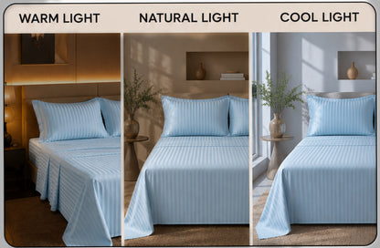Dreamr Premium Hotel Stripe Fitted Bedsheet Set - Ice Blue
