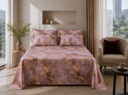 Dreamr Rose Gold Marble Premium Fitted Bedsheet Set