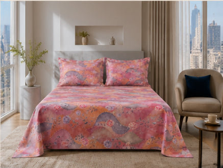 Dreamr Pink Wave Floral Premium Fitted Bedsheet Set
