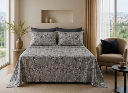Dreamr Silver Floral Premium Fitted Bedsheet Set