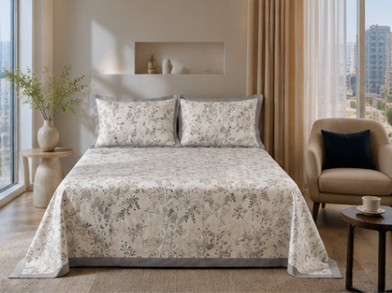 Dreamr Grey Botanical Premium Fitted Bedsheet Set