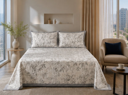 Dreamr Grey Botanical Premium Fitted Bedsheet Set