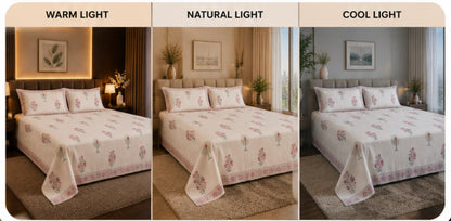 Blush Meadow Handblock Percale Cotton Bedsheet Set