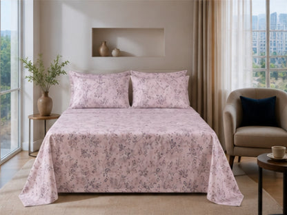 Dreamr Soft Botanical Blush Premium Fitted Bedsheet Set