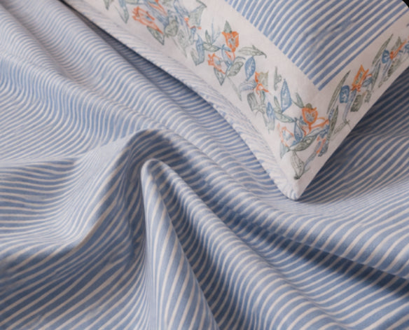 Dreamr Azure Vines Jaipuri Pure South Cotton Flat Bedsheet Set -  Azure Blue
