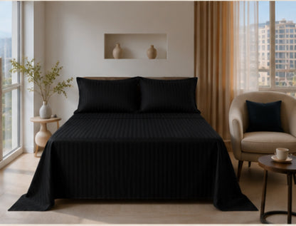 Dreamr Premium Hotel Stripe Fitted Bedsheet Set - Midnight Black