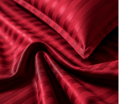 Dreamr Premium Hotel Stripe Fitted Bedsheet Set - Classic Red