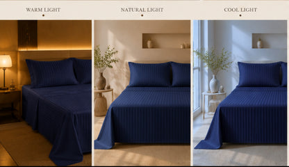 Dreamr Premium Hotel Stripe Fitted Bedsheet Set - Royal Blue