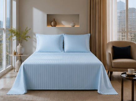 Dreamr Premium Hotel Stripe Fitted Bedsheet Set - Ice Blue