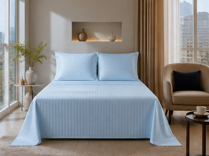 Dreamr Premium Hotel Stripe Fitted Bedsheet Set - Ice Blue