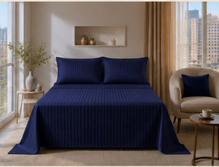 Dreamr Premium Hotel Stripe Fitted Bedsheet Set - Royal Blue