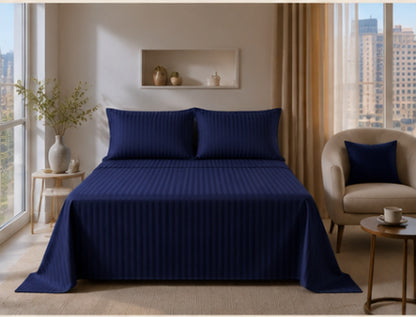 Dreamr Premium Hotel Stripe Fitted Bedsheet Set - Royal Blue