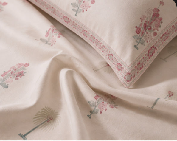 Blush Meadow Handblock Percale Cotton Bedsheet Set