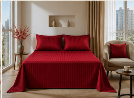 Dreamr Premium Hotel Stripe Fitted Bedsheet Set - Classic Red