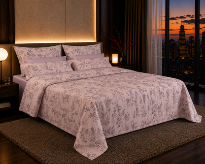 Dreamr Soft Botanical Blush Premium Fitted Bedsheet Set