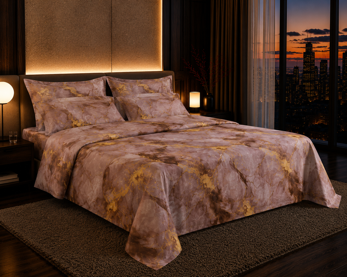 Dreamr Rose Gold Marble Premium Fitted Bedsheet Set