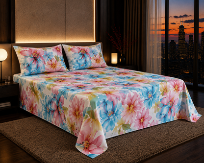 Dreamr Watercolor Blossom Premium Fitted Bedsheet Set