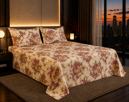 Dreamr Vintage Floral Premium Fitted Bedsheet Set