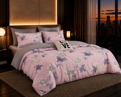 Dreamr Pink Blossom Premium Fitted Bedsheet Set