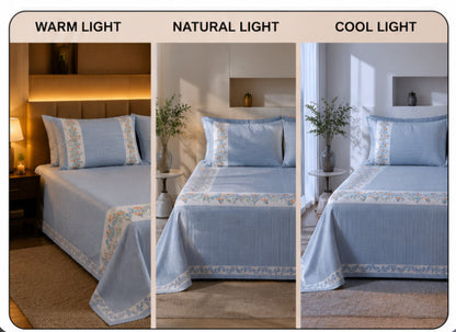 Dreamr Azure Vines Jaipuri Pure South Cotton Flat Bedsheet Set -  Azure Blue