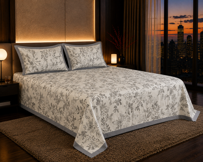 Dreamr Grey Botanical Premium Fitted Bedsheet Set