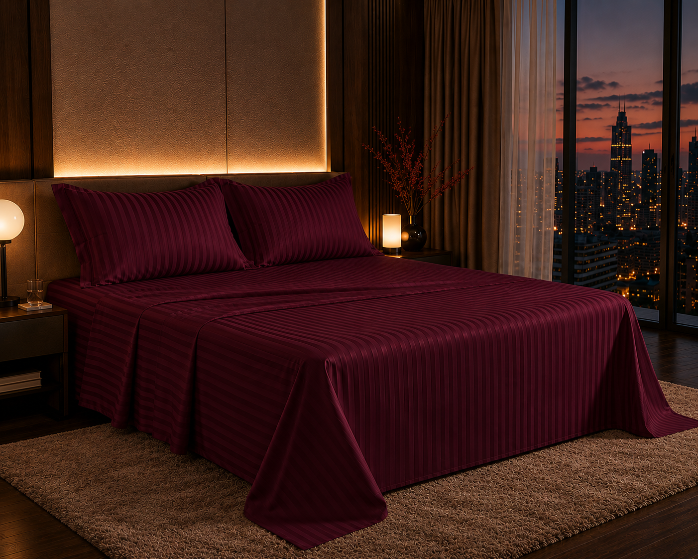 Dreamr Premium Hotel Stripe Fitted Bedsheet Set