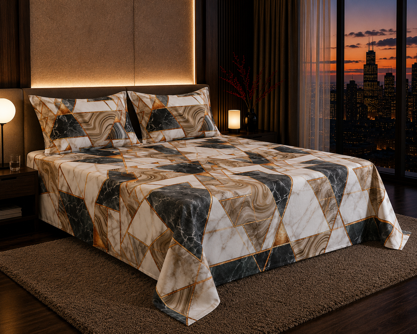 Dreamr Abstract Leaf Premium Fitted Bedsheet Set