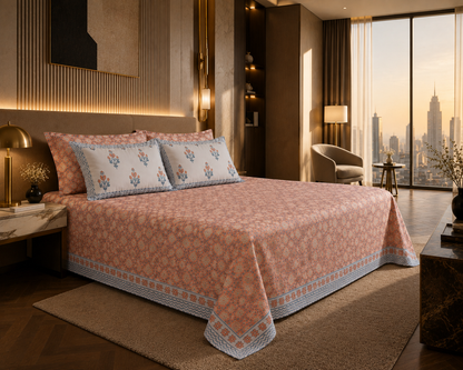Rosewood Garden Handblock Percale Cotton Bedsheet Set
