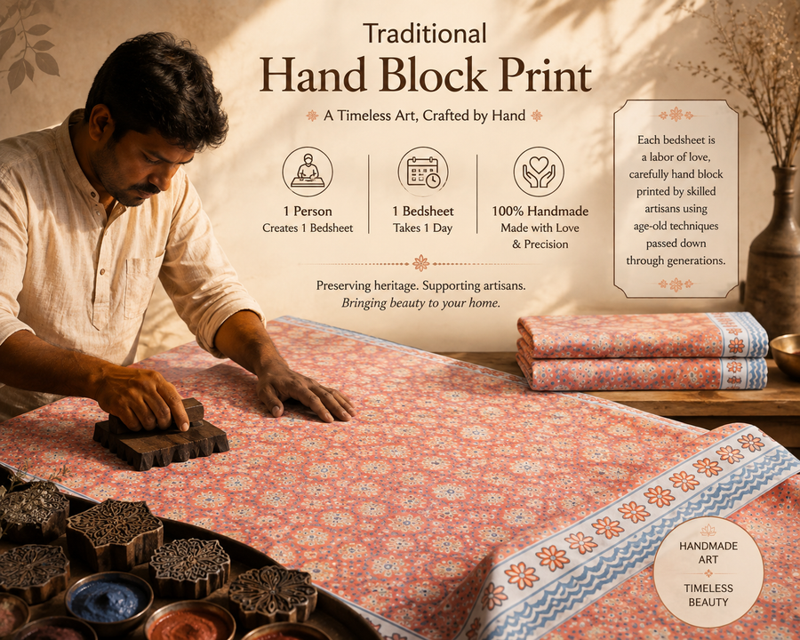 Rosewood Garden Handblock Percale Cotton Bedsheet Set