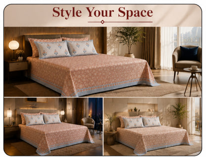 Rosewood Garden Handblock Percale Cotton Bedsheet Set