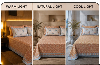 Rosewood Garden Handblock Percale Cotton Bedsheet Set