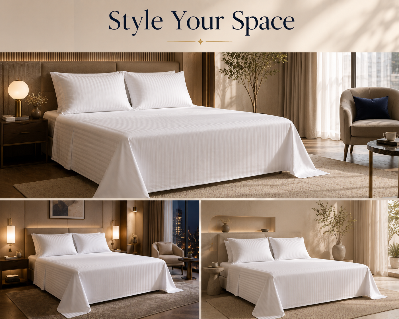 Dreamr Premium Hotel Stripe Fitted Bedsheet Set